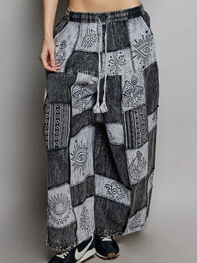 POL Drawstring Patchwork Wide Leg Pants